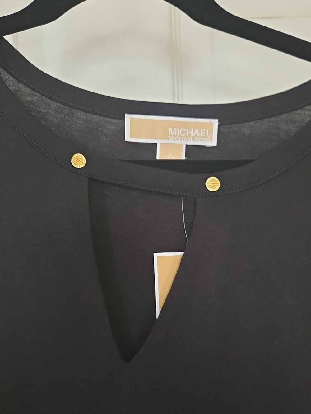 NWT -Michael Kors Black Short-Sleeve Top with Gold Details